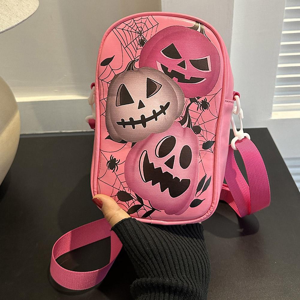 

Halloween PU Crossbody Bag Pumpkin Shoulder Bag Large Capacity Ghost Crossbody Purse Zip Closure Gothic Sling Bag Small Hobo Bag рожевий