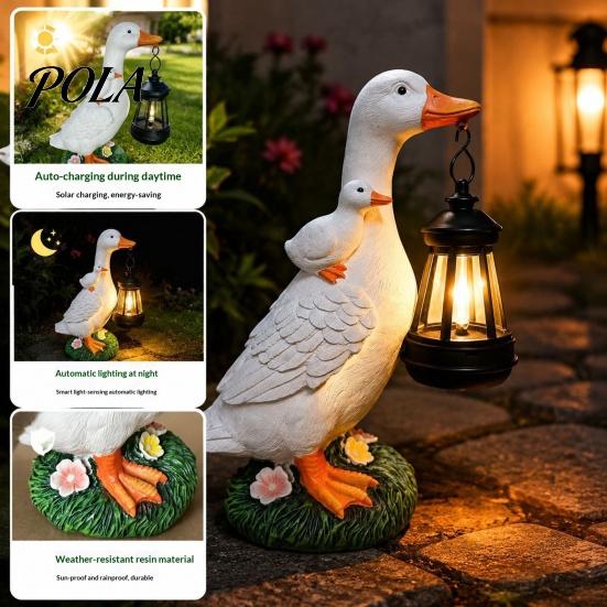 Whimsical Duck Statue for Lawn Garden with Solar Lantern, Cute Mom And Baby Sculpture Decorative Light Lamp, Waterproof Resin Outdoor Yard Decor