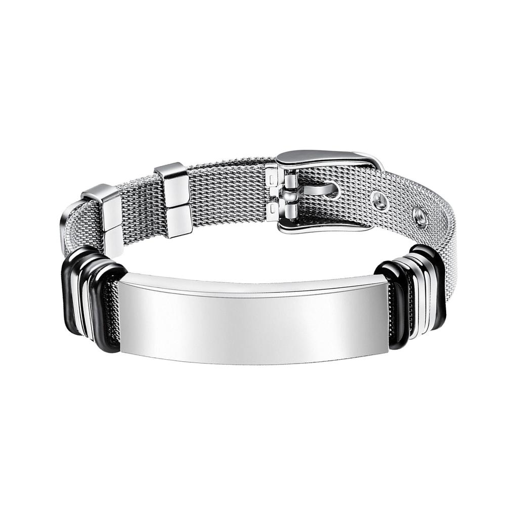 Simple Twisted Braid Leather Bracelet Stainless Steel Chain Engravable Jewelry