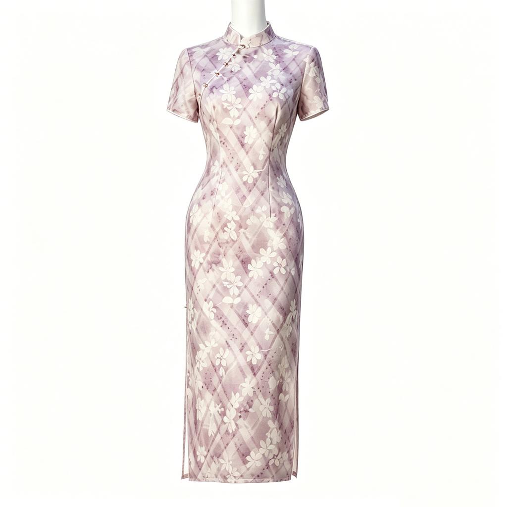 New Chinese Dress High-end Celebrity Retro Jacquard Purple Improved Cheongsam Temperament Dress Sexy Hip Skirt