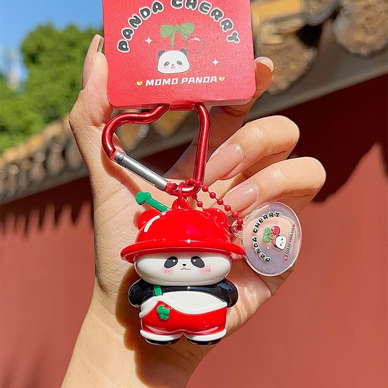 

Ink Panda Blue Series Cherry Cross Dressing Cloak Panda Resin Keychain Cartoon Panda Overalls