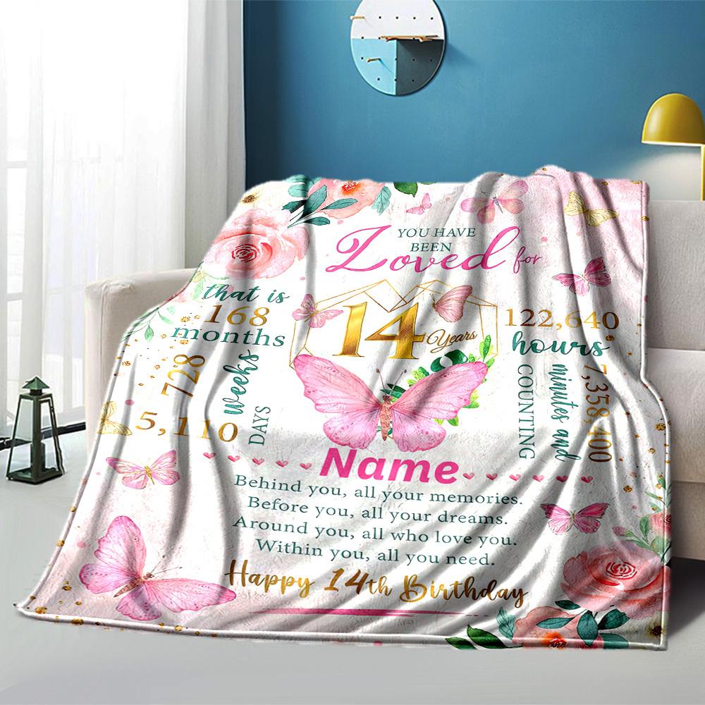 Birthday Gift Personalized Blanket For Her 14Th Birthday Home Customize Your Name Blankets Soft Comfortable Lightweight All Seasons Multipurpose