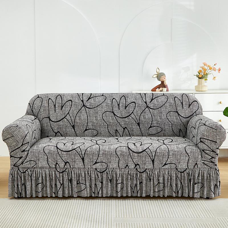 Printed Sofa Cover Stretch Couch Covers Patterned Slipcovers With Skirt Washable Spandex Furniture Protector For Living Room