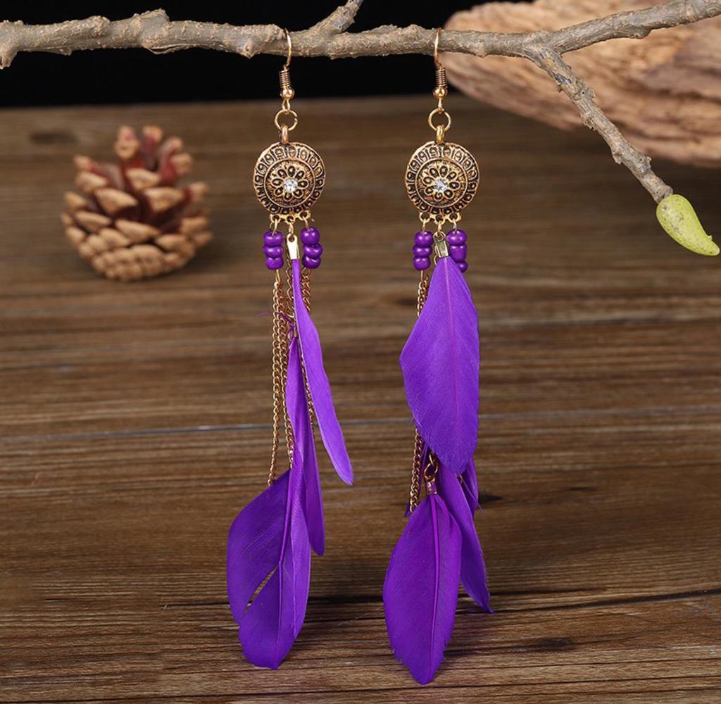 Kolczyki Boho z Piórami i Frędzlami - Eleganckie, Unikalne Wzornictwo dla Kobiet