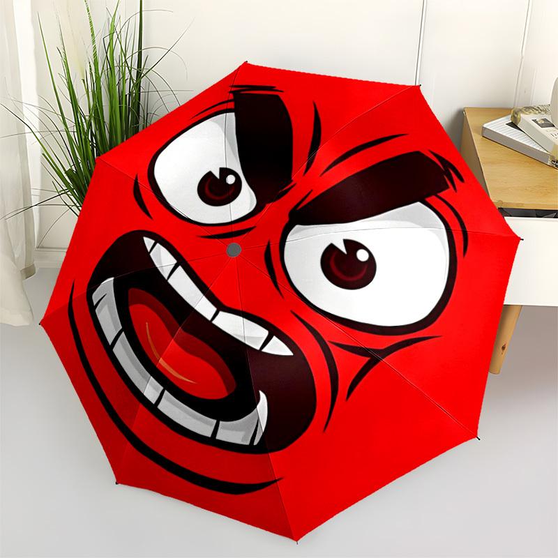 1PC Angry Emotion Automatic Folding Umbrella Automatic Open/Close, Automatic Folding, 8-Rib Durable Frame, Portable Travel Umbrella S10704