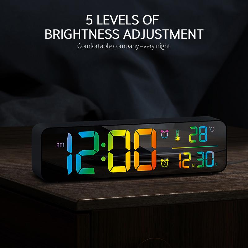 LED Digital Alarm Clock Snooze Temperature Date Display USB Desktop Strip Mirror LED Clocks for Living Room Decoration
