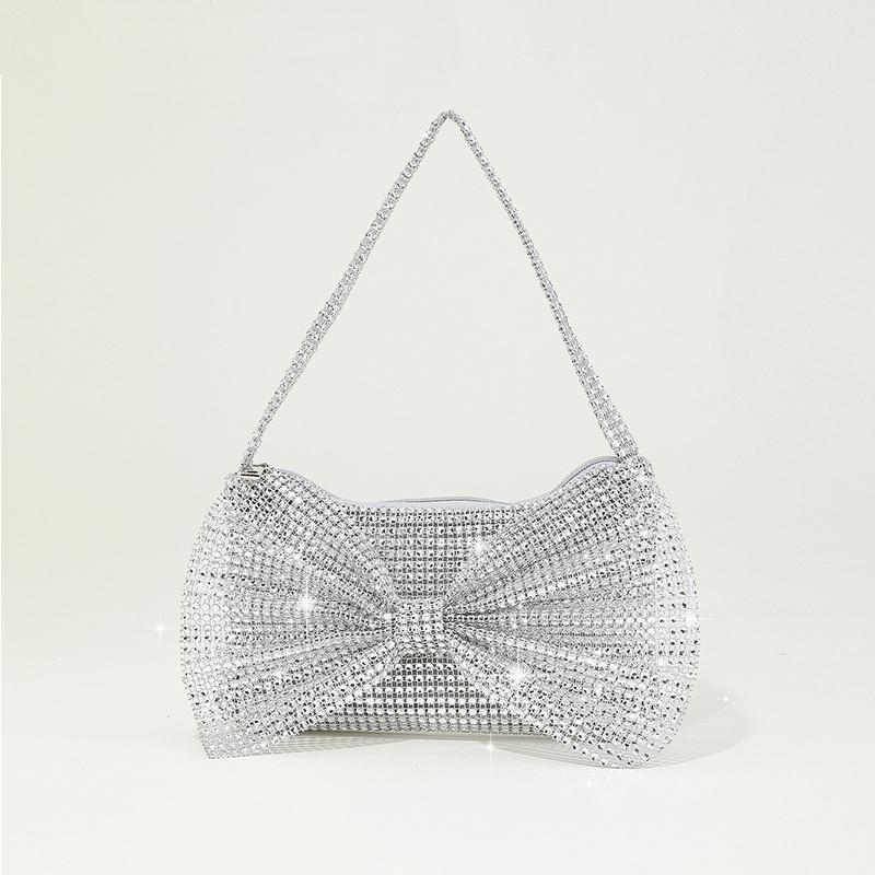 

Yogodlns Женская блестящая сумка-подмышка со стразами для ужина, свадебные наплечные сумки, роскошный дизайн, женская сумка с бантом, вечерние сумки 24.5x1x14.5cm серебряный