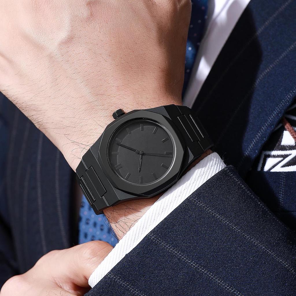 Matte Black Octagonal Men's Fashion Quartz Watch