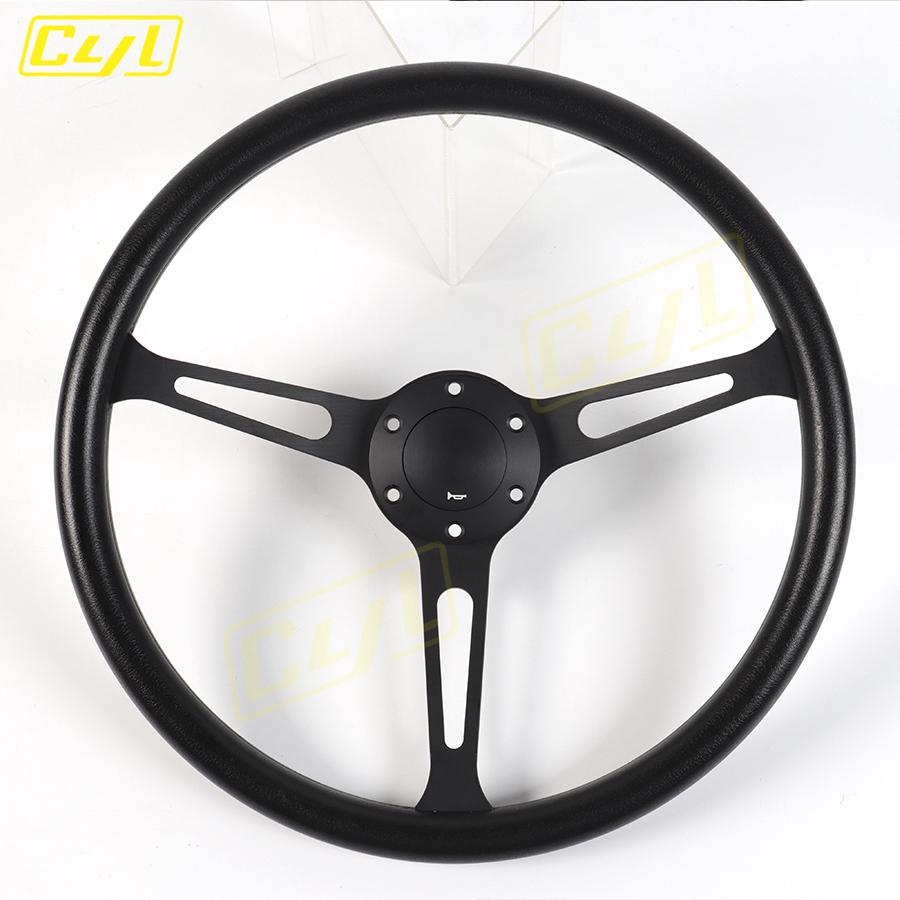 NEW Black Classic PU Steering Wheel 15inch 380mm Flat Dish Racing Sports Steering Wheel for Universal A
