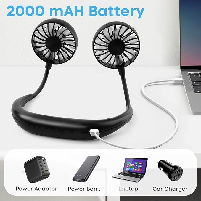 Travel Portable Neck Fan Usb Personal Mini Lazy Person Fan 360 Degree Rotation Cooling Wearable Fan with Electric Power Source