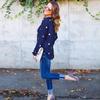Premium Quality Woman O Neck Long Sleeve Casual Polka Dot Blue Blouse For Everyday Comfort