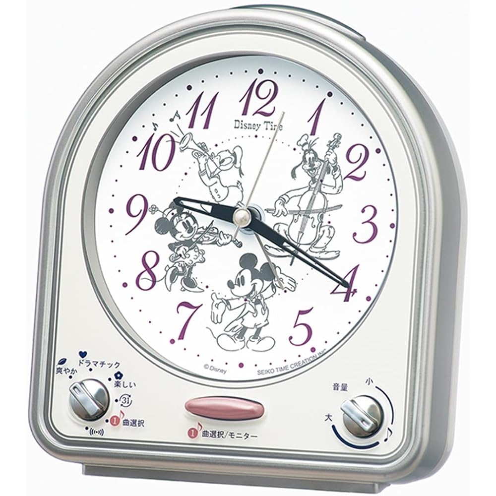 Seiko Clock Alarm Clock, Disney Character, Melody Included, Silver, FD486S
