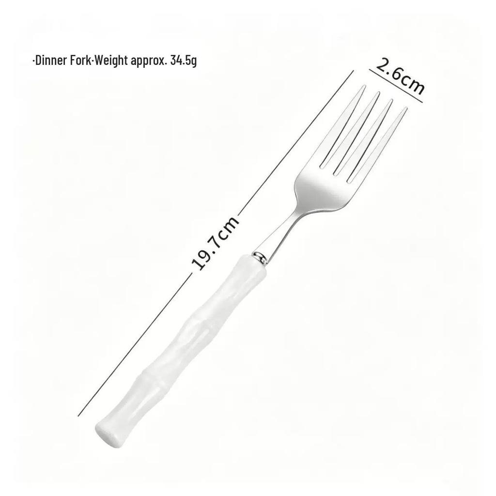 304 Stainless Steel Gold Cutlery Set with Violet Acrylic Bamboo Joint Handles: Includes Knife, Fork, and Spoon for Hotel Light Luxury Use.