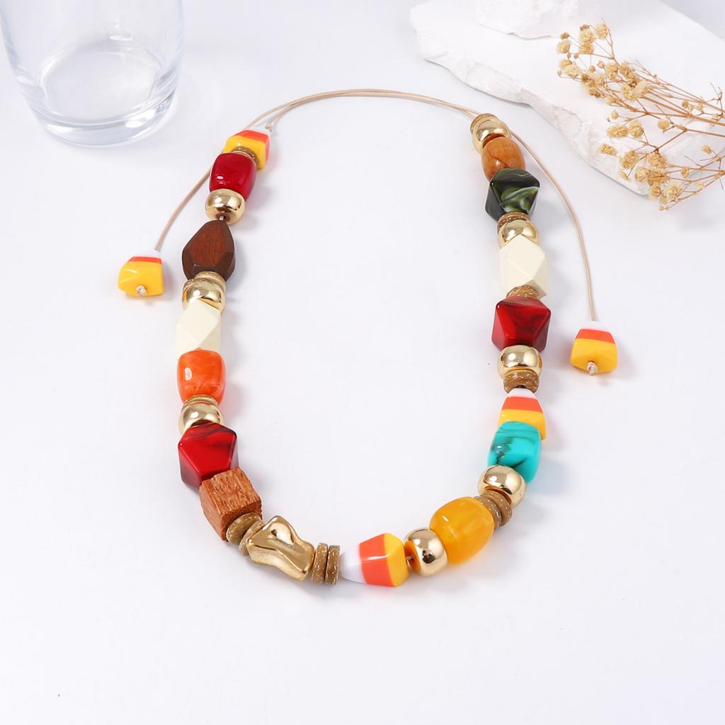 European and American Simple Fashion Kaleidoscope Tether Necklace String Geometric Wood Beads CCB Pumpkin Slice Color Women's Necklace