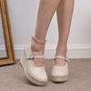 High Heeled Single Shoes Fashion Round Toe Shallow Mouth One Line Slip with Cloth Surface Platform Anti-Slide Heel Shoes