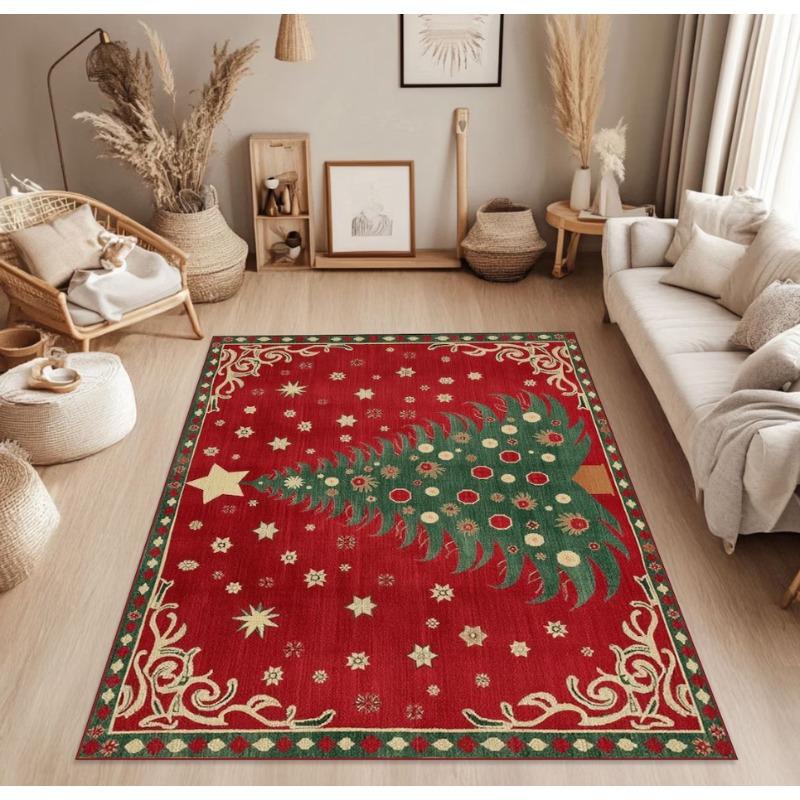 Christmas Decoration Carpet Christmas Tree Print Winter Warmth Rug Living Room Bedroom Non Slip Mat Christmas Decoration Gift