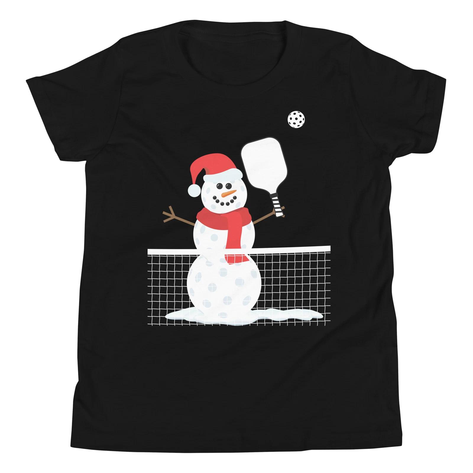 Pickleball Snowman Playing Pickleball Funny Pickleball Christmas Youth T-Shirt 120