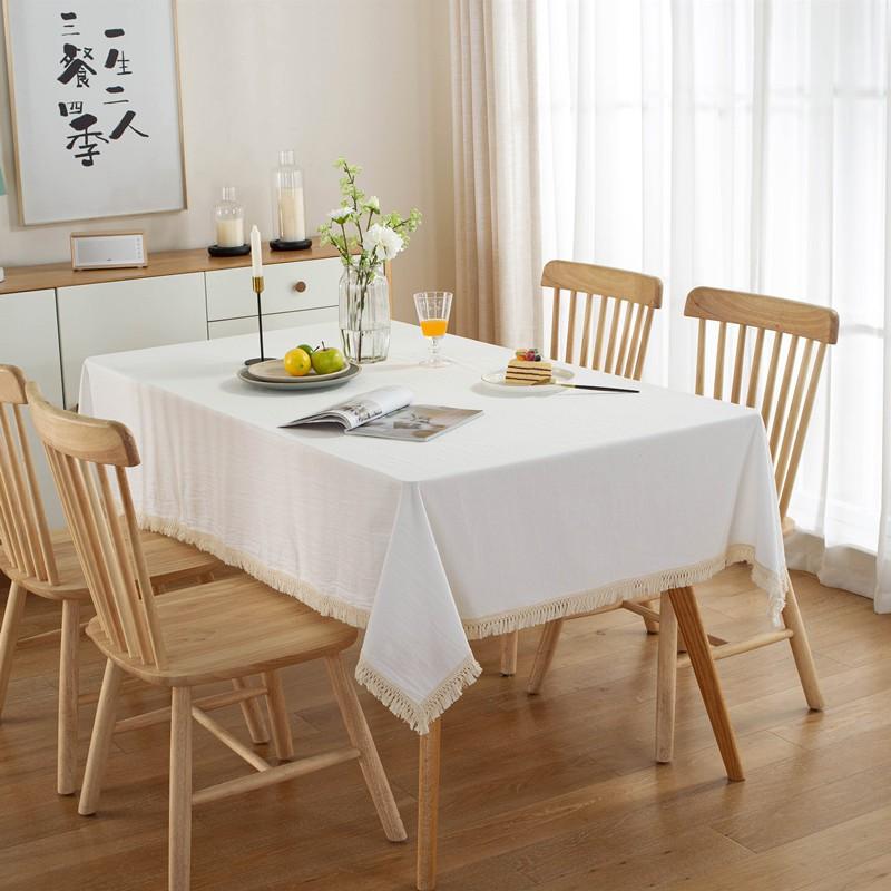 Modern Minimalist Solid Cotton Washed Tablecloth With Tassels Dining Table Coffee