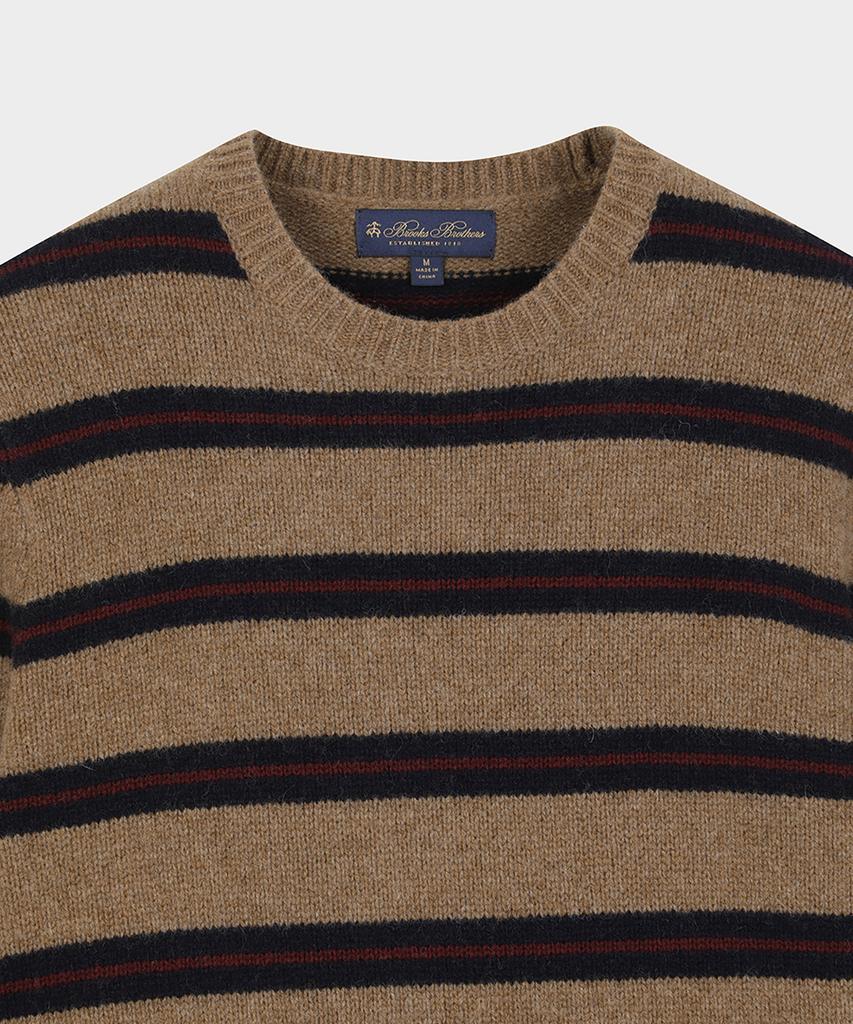 BROOKS BROTHERS Lambswool Belted Jersey Striped Sweater (Brown) (Bbwrmm38824Ew)