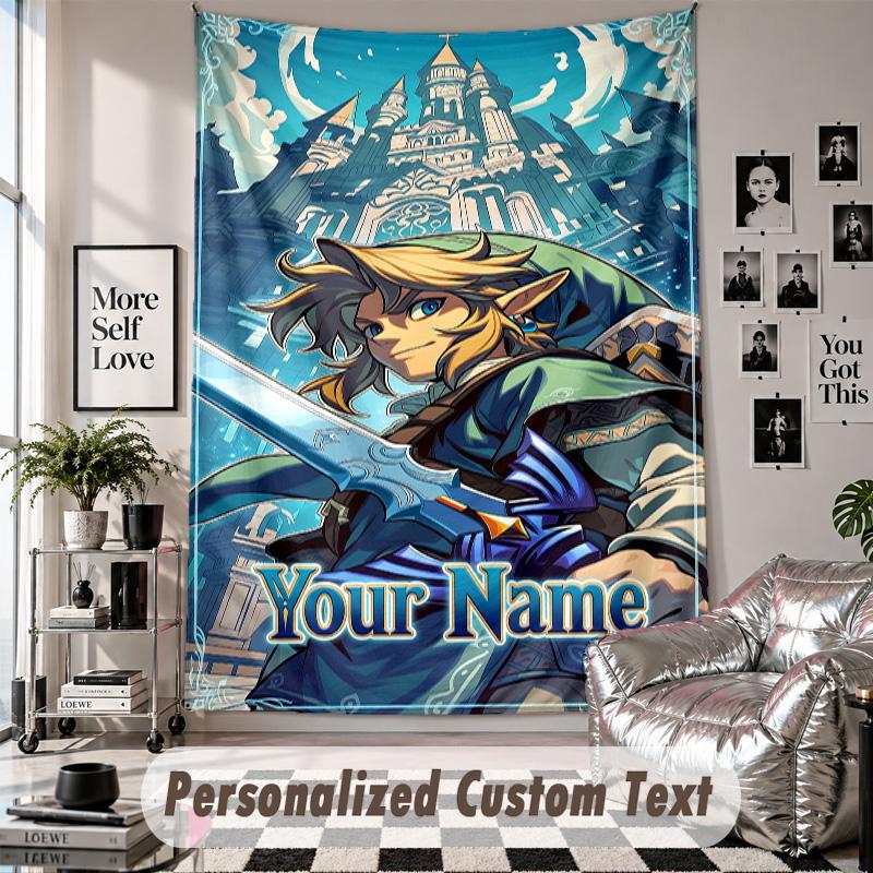 Wall Hanging Tapestry With Custom Name & Text, Zelda Decorative Tapestry For Bedroom