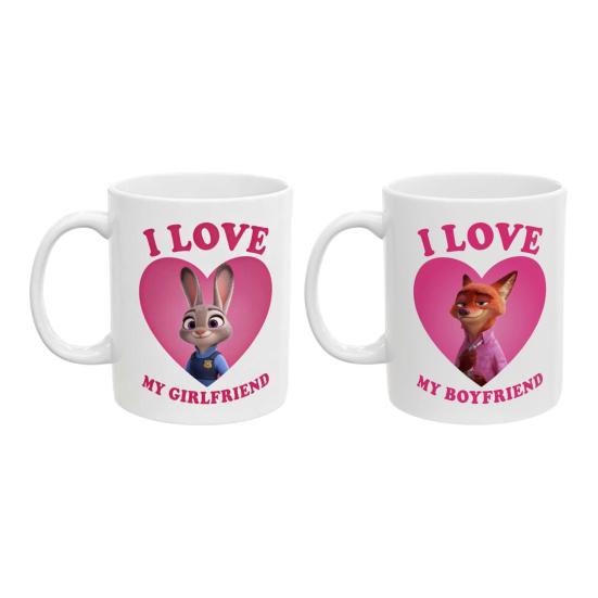 Jag älskar min pojkvän/flickvän mugg Zootropolis Nick Fox Judy Rabbit par keramisk kaffekopp hjärtdesign par te varm chokladmugg