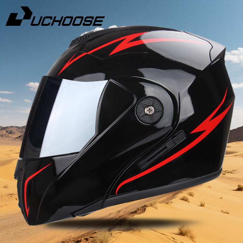 UCHOOSE New Motorcycle Helmet Full Face Racing with Double Sun Visor Women Man Flip Up Double Lens DOT