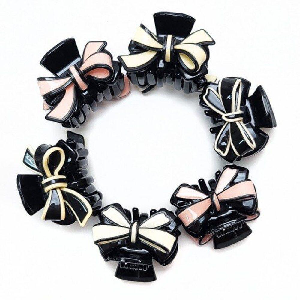 

Mno Acrylic Daily Lovely Ivory Black Pink Basic Ribbon Pinwheel Mini Hair Clip (Mini) ivory