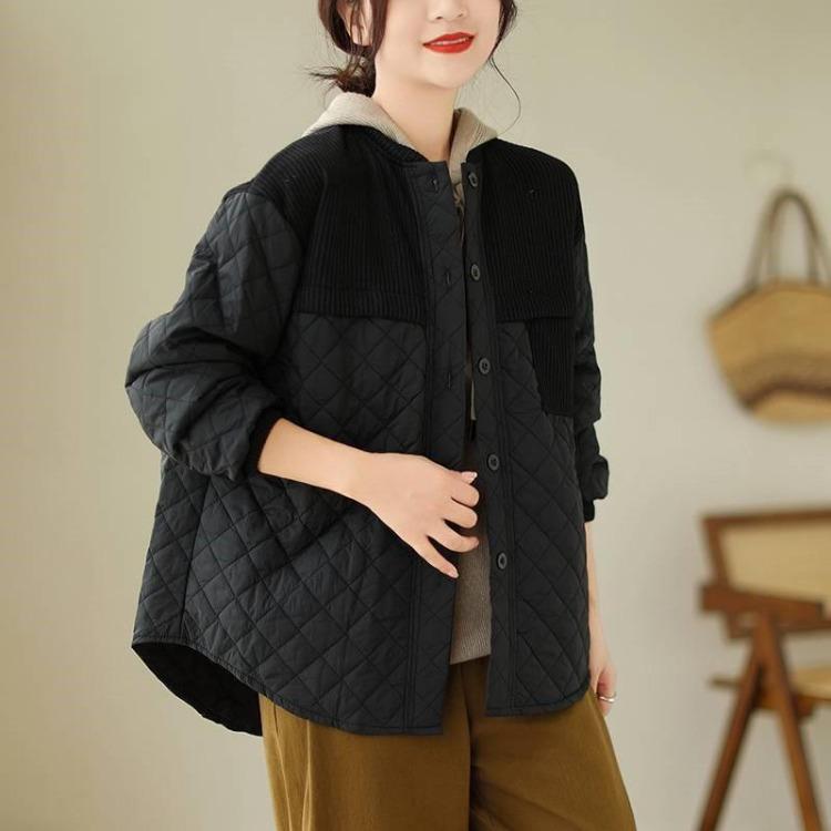Loose Casual Fashion Single Breasted Color Solid Design Winter Splicing Coat for Women Personality