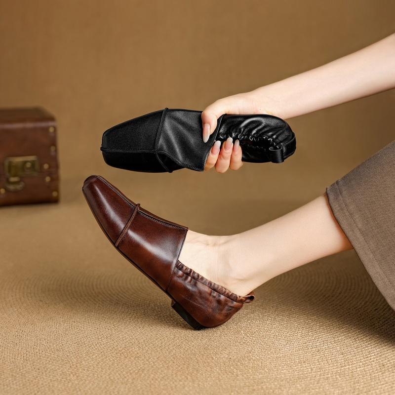 Fashion 2025 NEW Autumn Women Loafers Genuine Leather Women Shoes Square Toe Chunky Heel Shoes Women Flats Soft Ladies Shoes