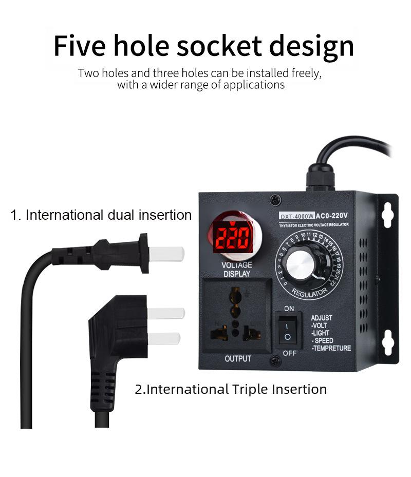 220V Stepless 4KW Ceiling Fan Speed & Temperature Control Switch with Dimming and Angle Grinder Reducer