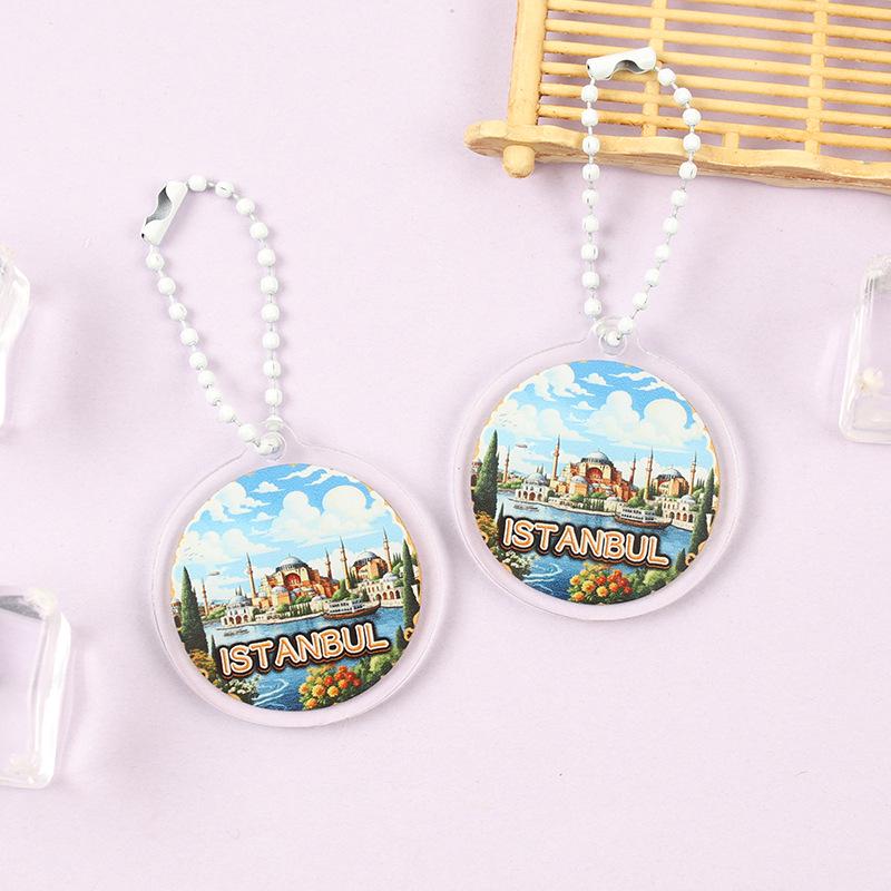 Iconic Landmark Acrylic Keychain Pendant - National Style Architecture Commemorative Souvenir