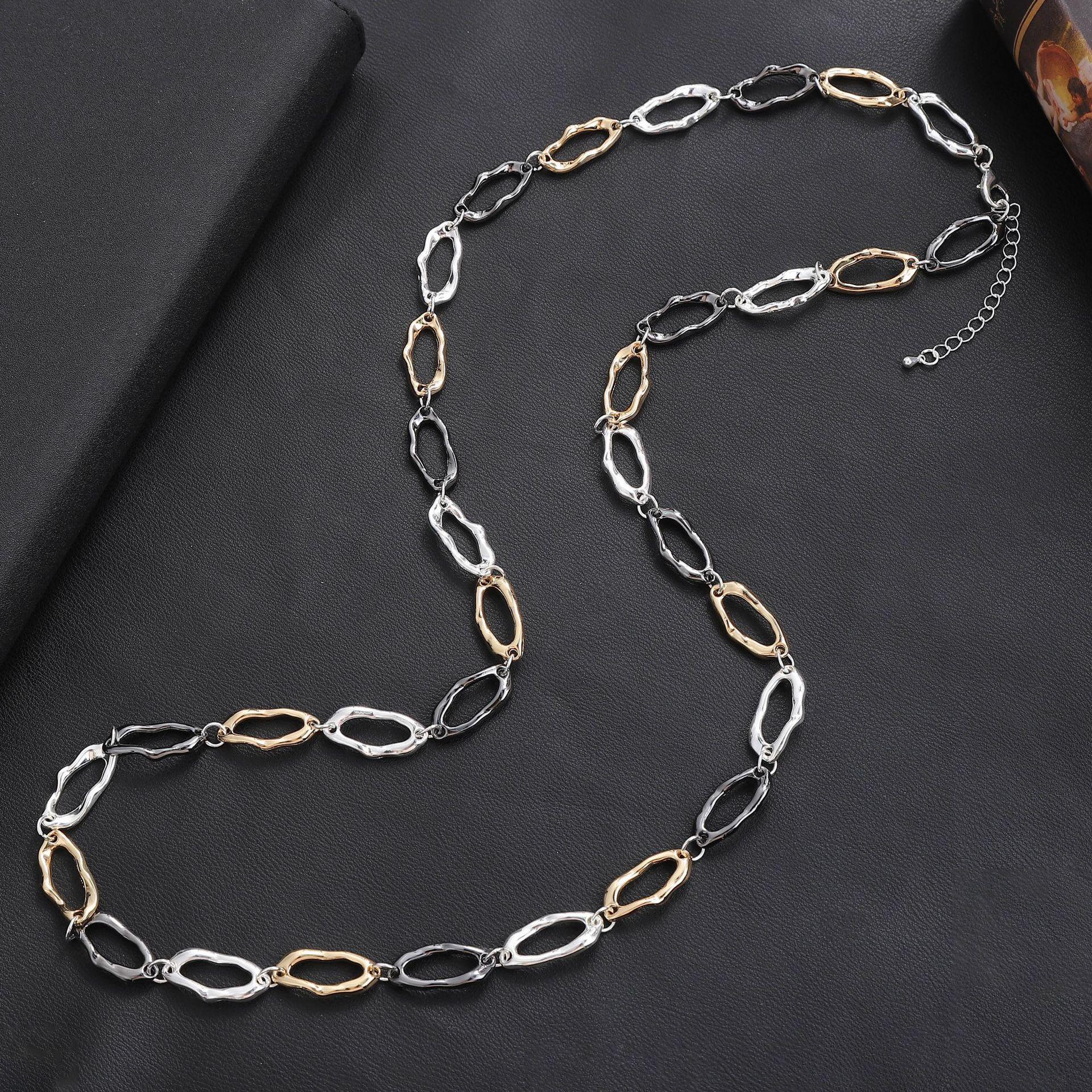 

Irregular ring exaggerated long necklace, multi-color electroplated personalized punk men s and women s versatile necklace