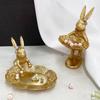 Cute Golden Bunny Figurine Luxury Jewelry Ring Tray Home Desktop Decoration Easter Rabbit Statue Resin Crafts Dresser Ornaments