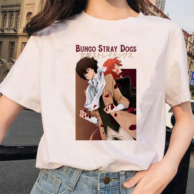 Bungou Stray Dogs Anime Lustiges Print Harajuku Top Frauen T-Shirt Lässiges Damen Basic O-Kragen Kurzarm T-Shirt Mädchen, Drop Ship