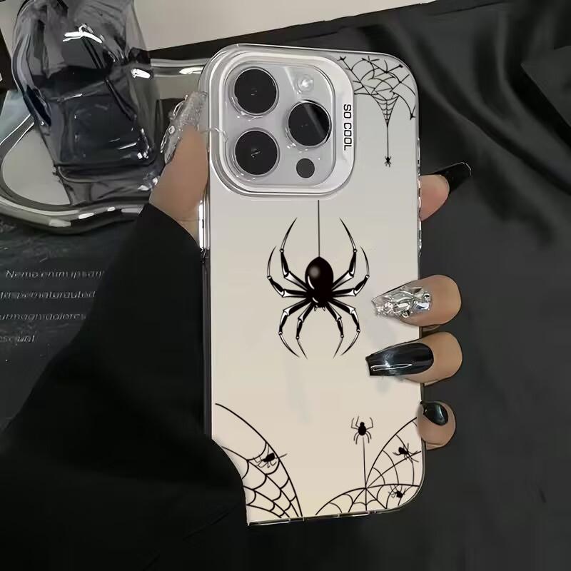 Cartoon Black Spider Electroplate IMD Case For Samsung Galaxy S25 S24 S23 S22 Ultra Plus FE A06 A16 A23 A26 A34 A36 A56 Cover