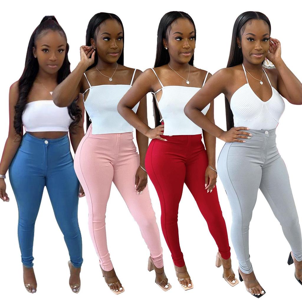 Pantalones Skinny Multicolor de Alta Elasticidad para Mujer Otoño 2023