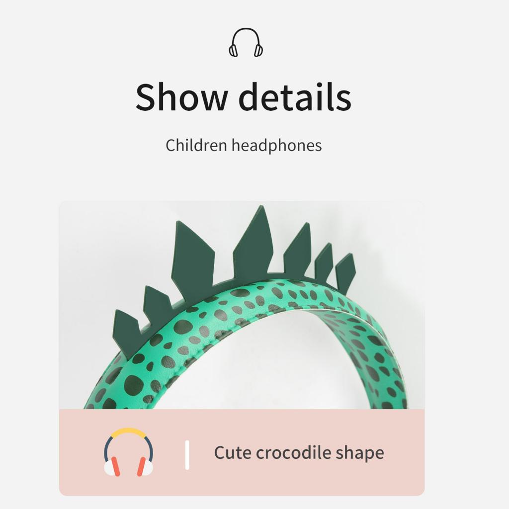 Cute Dinosaur Cartoon Kids Boys Wired Headphone Headset With Microphone