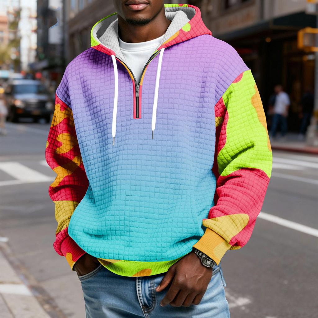 Herre Helfor glidelås Hette Rutete Pullover Snøring Trykk Casual Sportsgenser