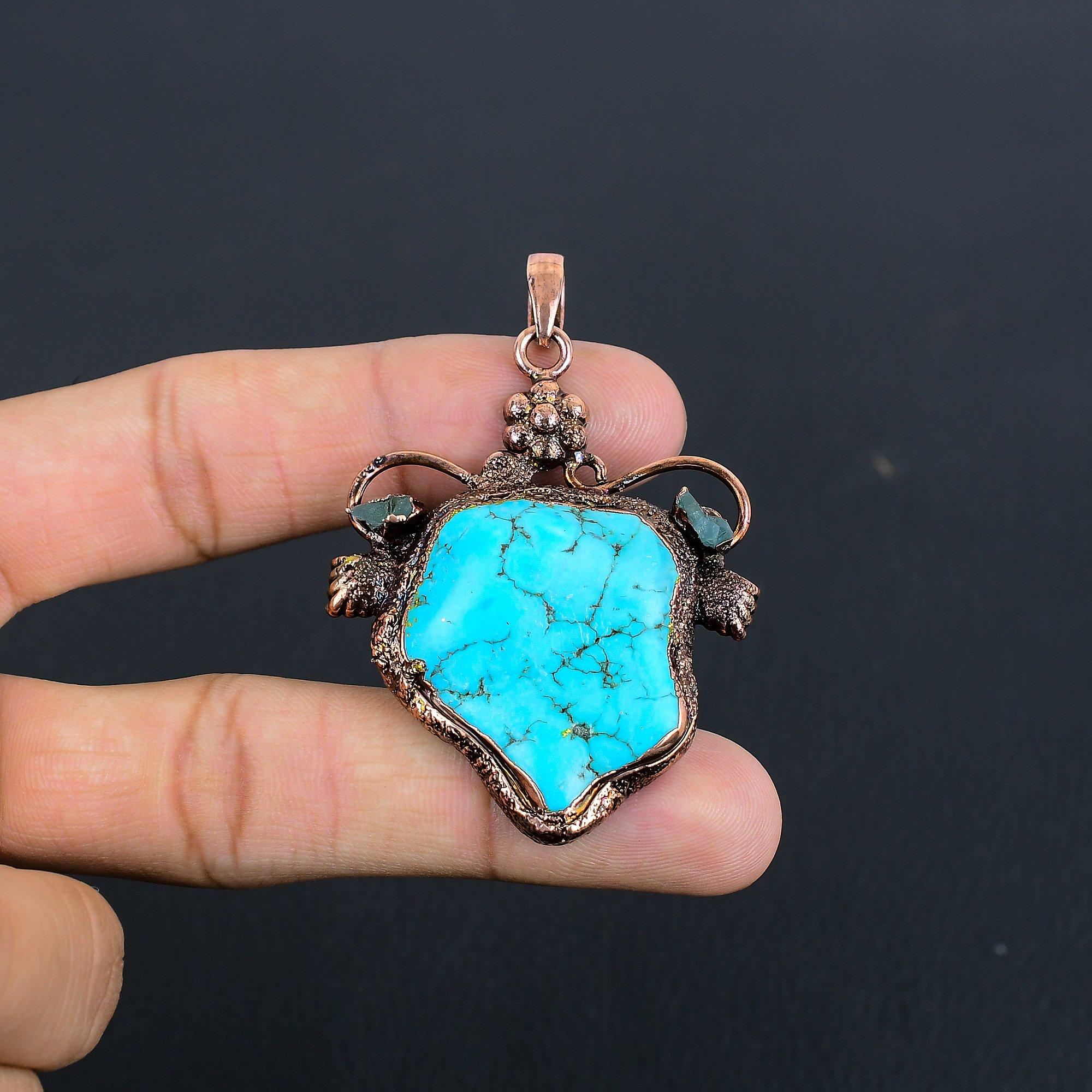 

Turquoise Tumble Copper Electroformed Pendant, Handmade Gemstone Jewelry Pendant Gift For Birthday 2.55 Inches
