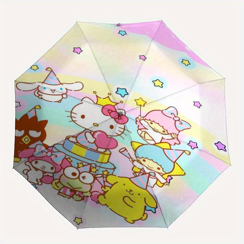 Star Sanrio Hello Kitty Little Twin Stars Automatic 3-Fold Cartoon Umbrella Design, Cute Cartoon Pattern, Portable Outdoor Umbrella, Perfect, Holiday