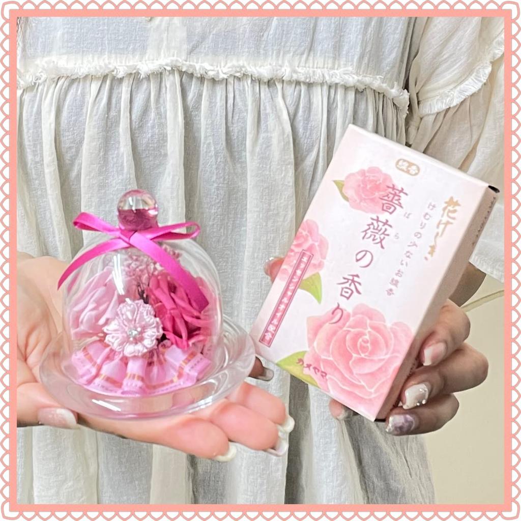 NICHIFLRO Preserved Flower Gift, Rose-Scented Incense, Mother's Day Gift, Long-Lasting Flowers, Made in Japan, Mini Glass Dome Incense Set (Rose)