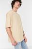Men's Fashion T-Shirt Crew Neck Short Yellow Oversize Wide Cut Basic 100% Cotton T-Shirt