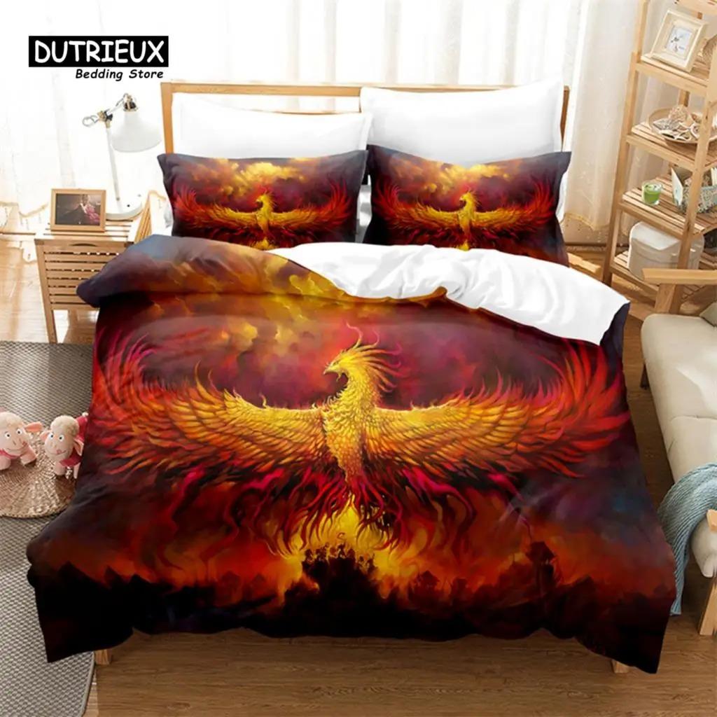 Flaming Phoenix Bed Cover Full Queen Size Phoenix Nirvana Fired Volcano Bed Ensemble Premium Microfiber Comforter Cover For Teen Adult Decor EU Single 135x200cm