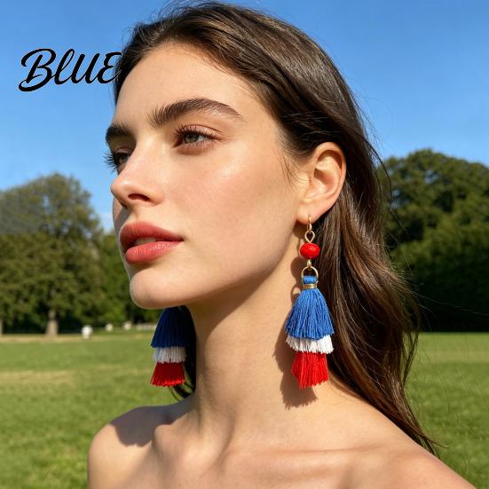 Eye-catching Fringe Jewelry Earrings Multi-layered Creative Red White and Blue