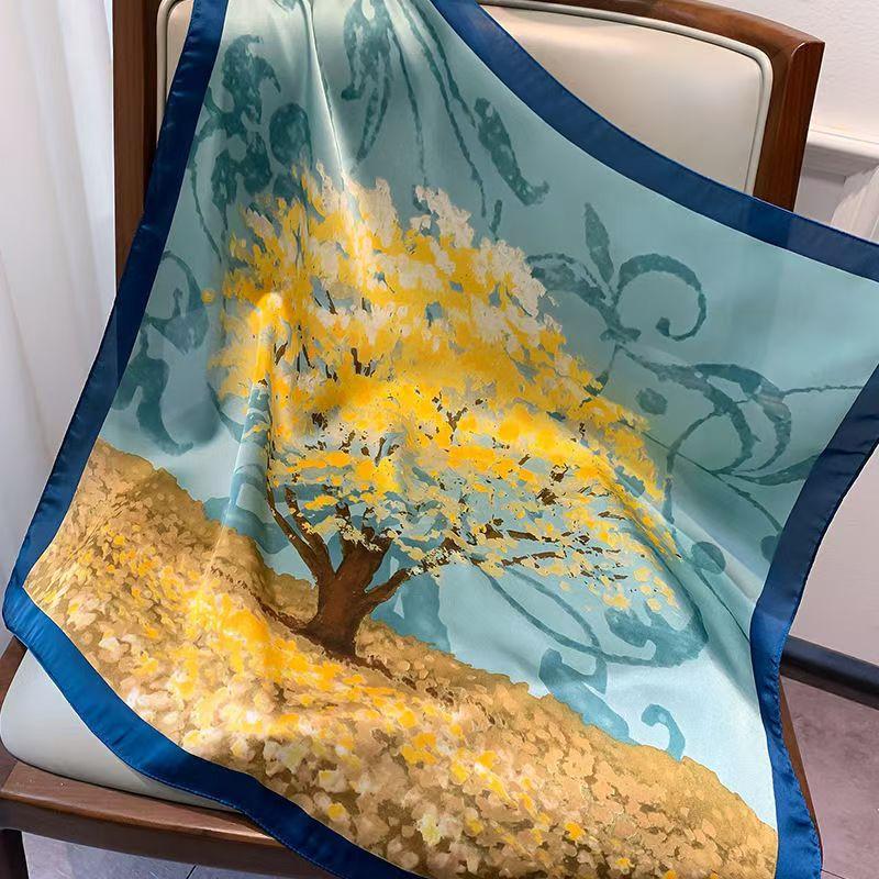 Luxury Silk Scarfs Square Scarf Korean Fashion Kerchief Popular Silk Scarves Bandanna Wraps Scarf Decoration Shawl 70*70Cm