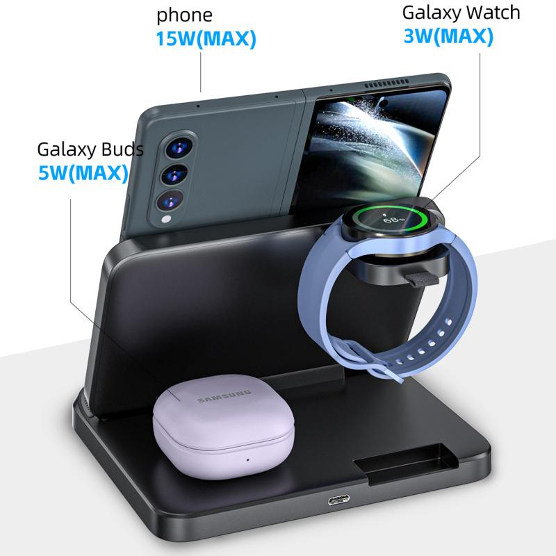 Składana bezprzewodowa ładowarka do Samsung Galaxy Z Fold 5 4 3 S23 Ultra szybka stacja dokująca do ładowania Galaxy Watch 6 Buds2