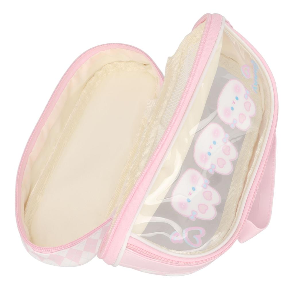 Cute Rabbit Pen Bag Rabbit Pattern Double Layer Waterproof Transparent Kawaii Pencil Case Pink