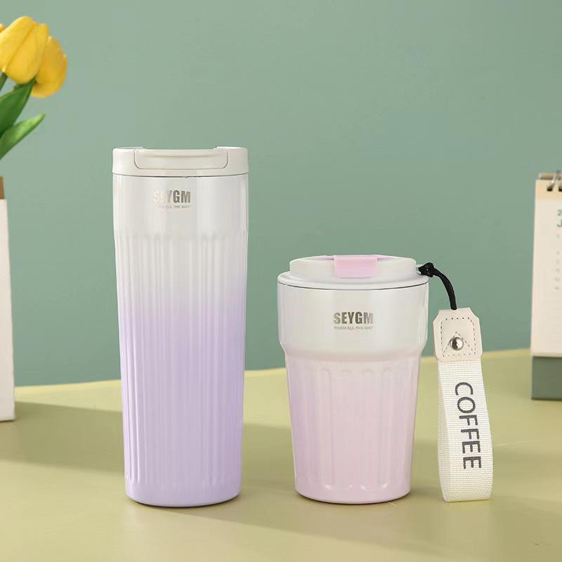 

Gradient Insulated Stainless Steel Coffee Cup with Lanyard - Portable, High-Value Design 410ml