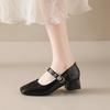 Square head Mary Jane single shoes girl 2025 autumn new French thick heel small leather shoes fairy style with skirt high heels
