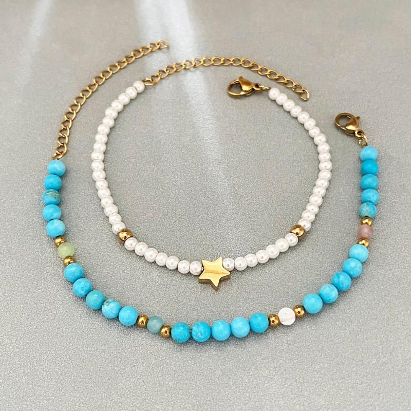 Turquoise Natural Stone Beaded Bracelet – Multicolor Crystal Gold Accent Jewelry, Boho Healing Gift for Women